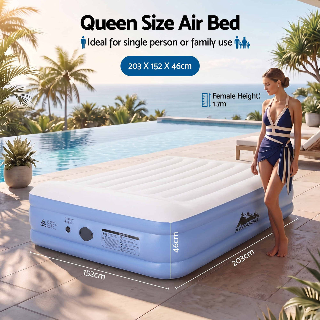Weisshorn Queen Air Mattress with Rechargeable Cordless Pump 46cm-Outdoor Recreation > Camping > Inflatable Mattresses-PEROZ Accessories