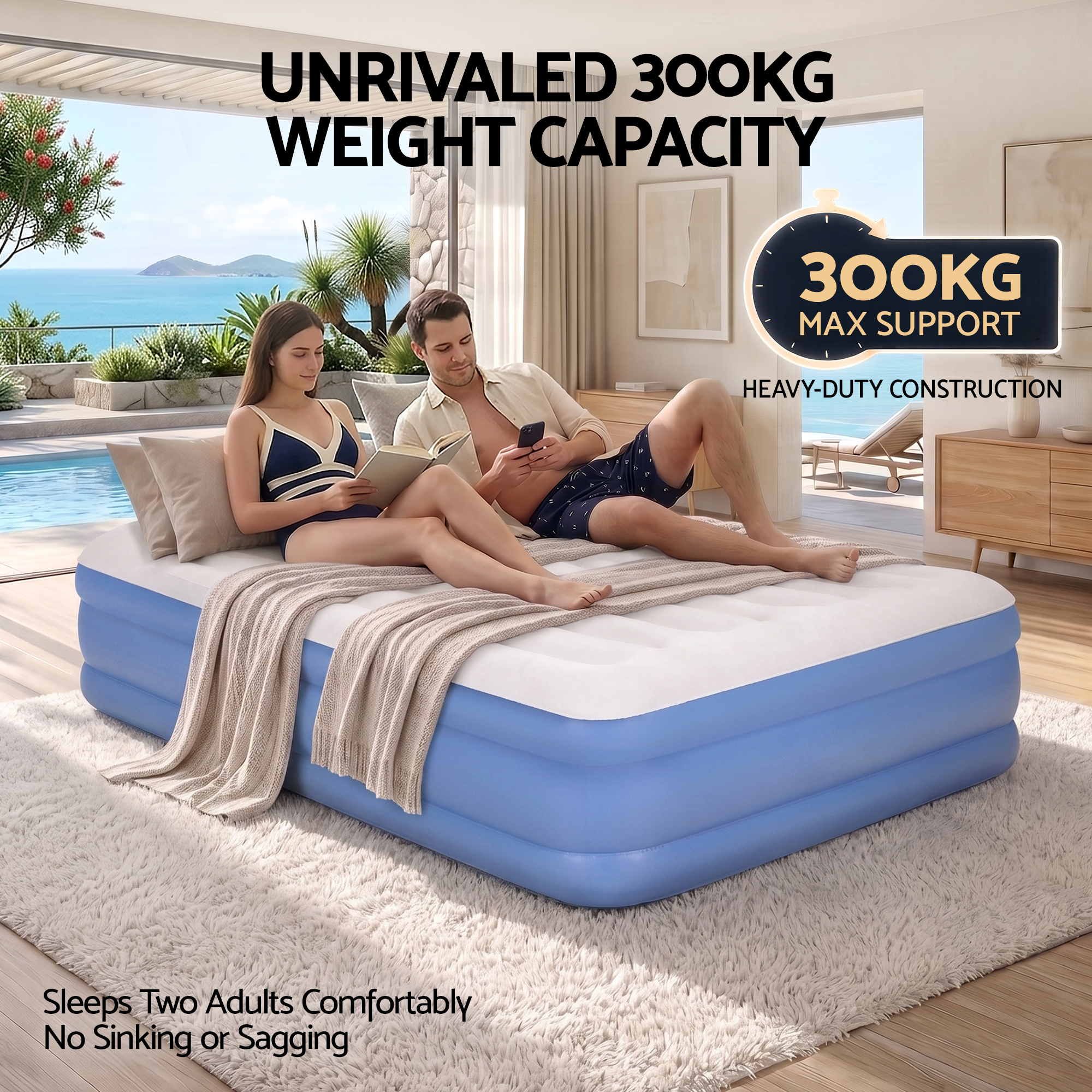 Weisshorn Queen Air Mattress with Rechargeable Cordless Pump 46cm-Outdoor Recreation > Camping > Inflatable Mattresses-PEROZ Accessories