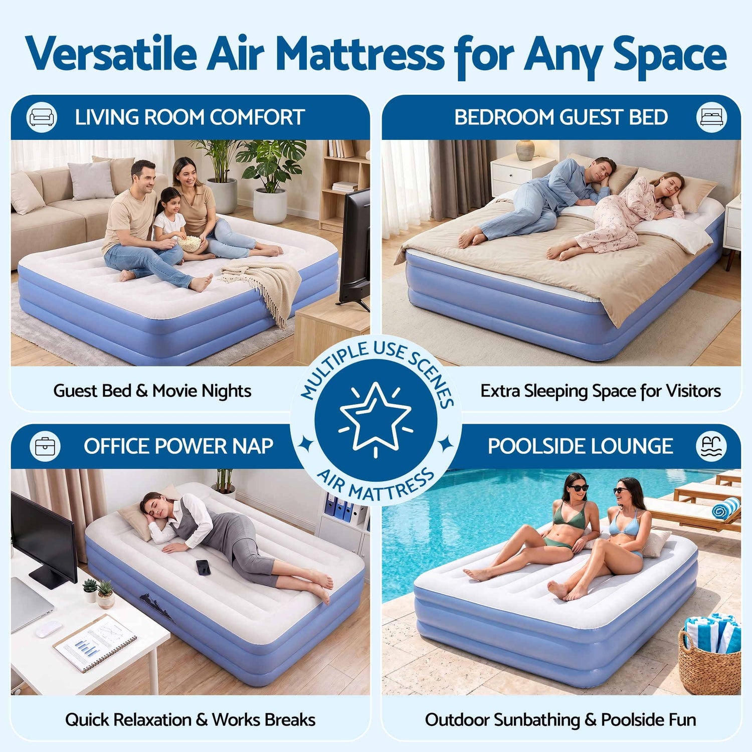 Weisshorn Queen Air Mattress with Rechargeable Cordless Pump 46cm-Outdoor Recreation > Camping > Inflatable Mattresses-PEROZ Accessories