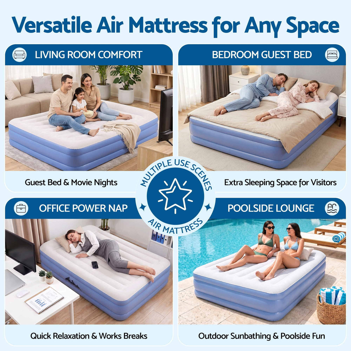 Weisshorn Queen Air Mattress with Rechargeable Cordless Pump 46cm-Outdoor Recreation > Camping > Inflatable Mattresses-PEROZ Accessories