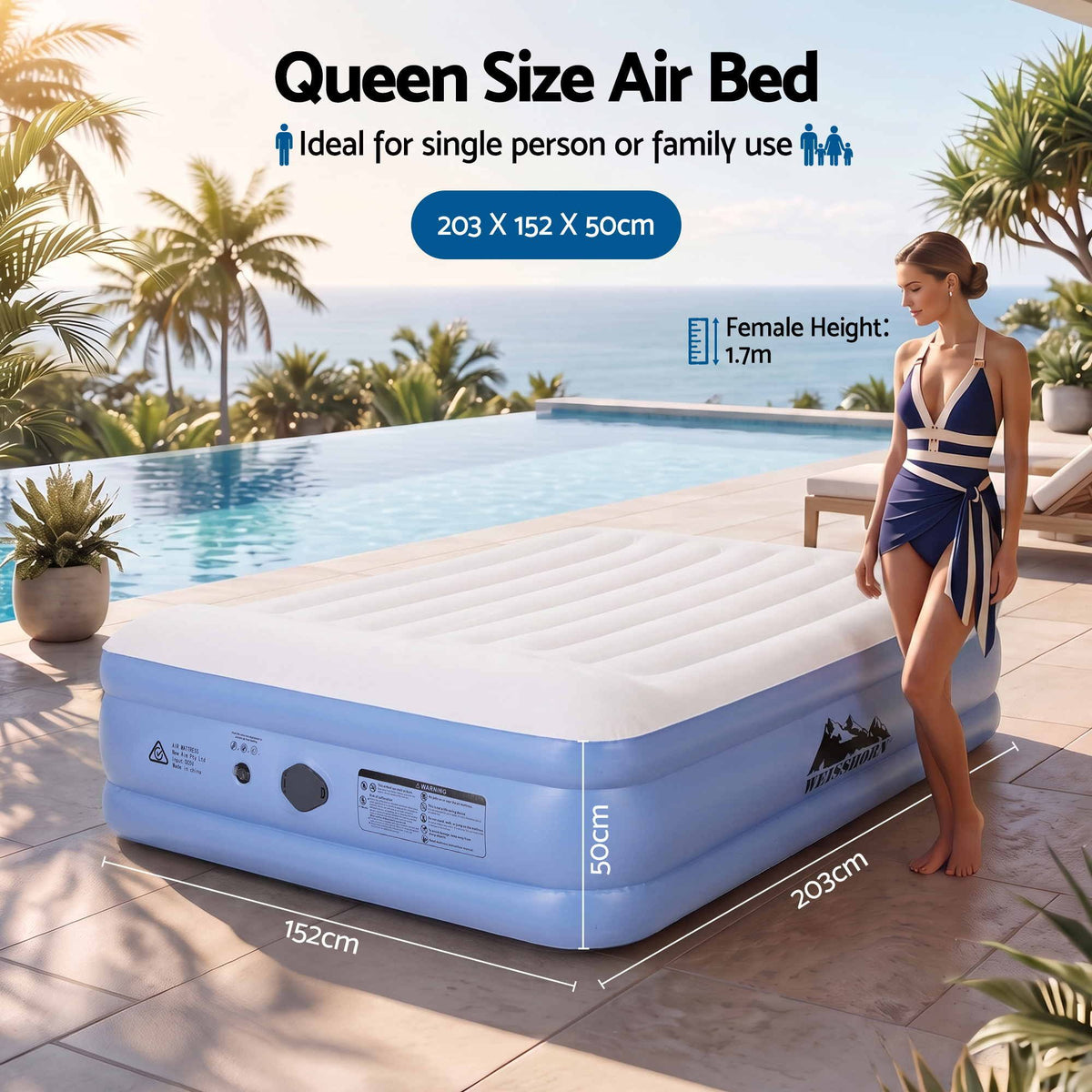 Weisshorn Queen Air Mattress with Rechargeable Cordless Pump 50cm-Outdoor Recreation > Camping > Inflatable Mattresses-PEROZ Accessories
