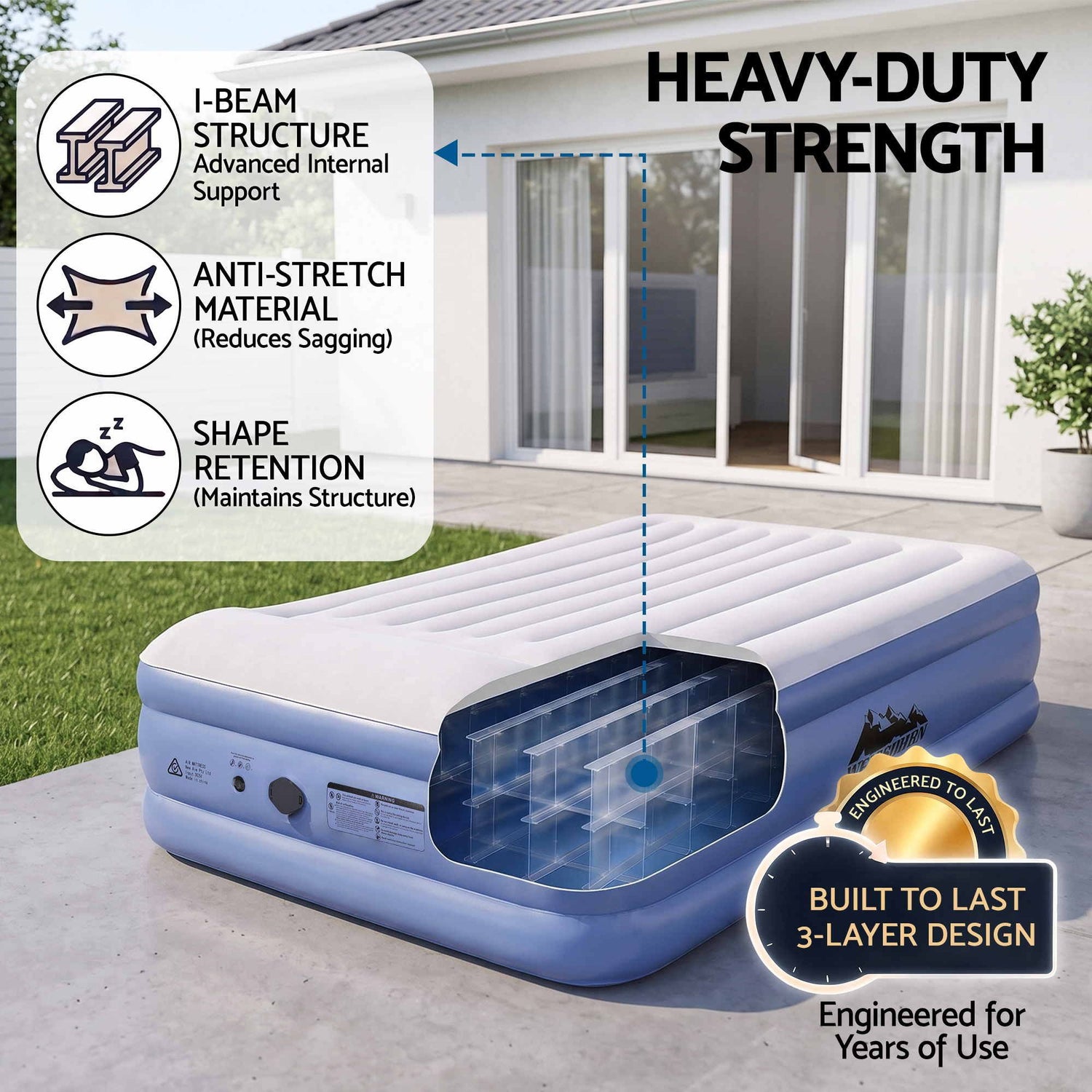 Weisshorn Queen Air Mattress with Rechargeable Cordless Pump 50cm-Outdoor Recreation > Camping > Inflatable Mattresses-PEROZ Accessories