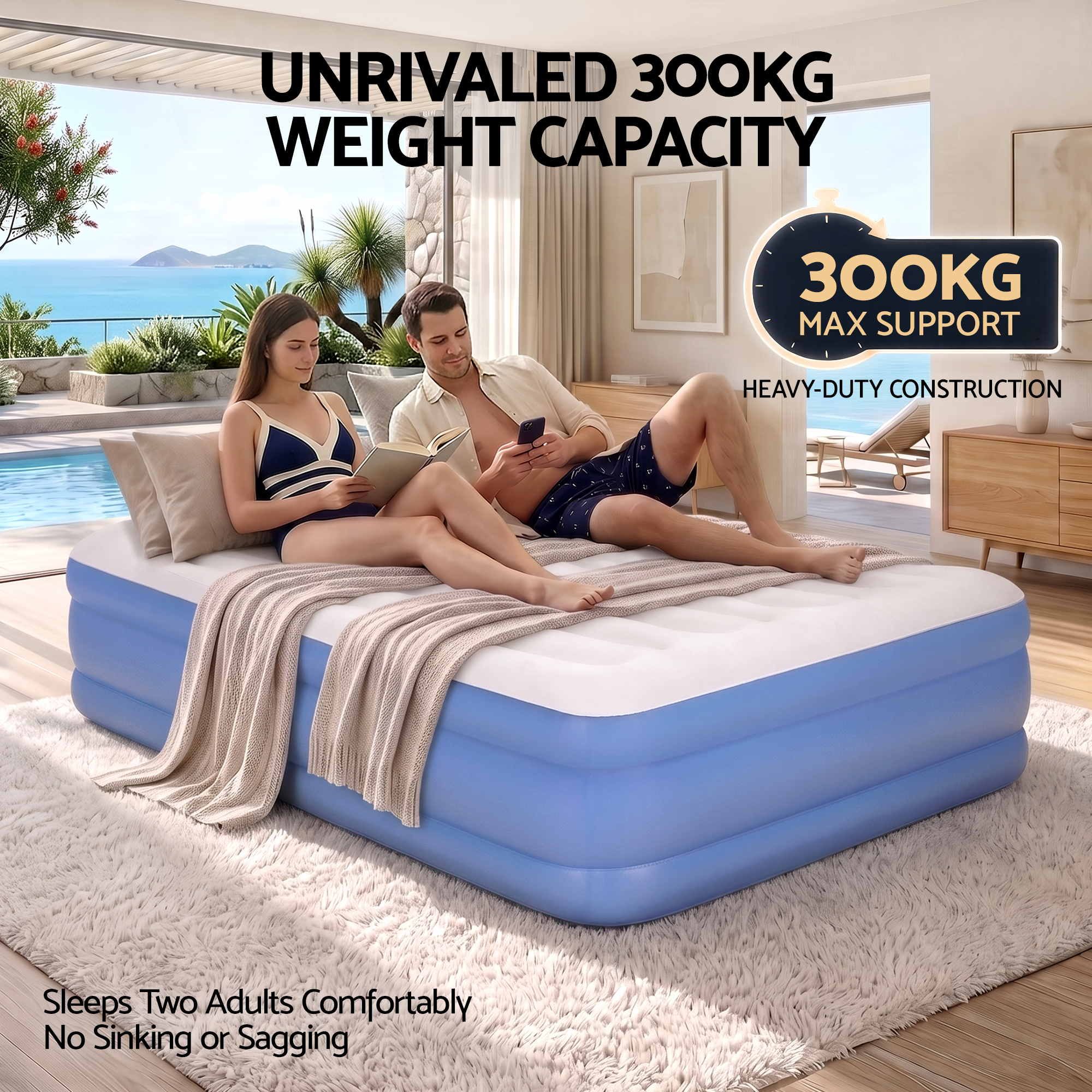 Weisshorn Queen Air Mattress with Rechargeable Cordless Pump 50cm-Outdoor Recreation > Camping > Inflatable Mattresses-PEROZ Accessories