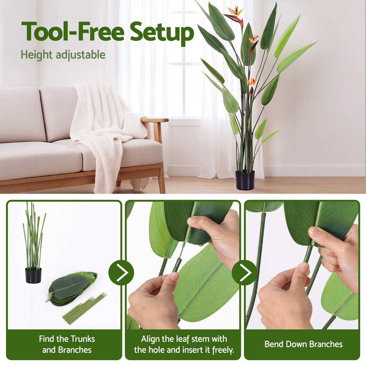 Artiss 150cm Artificial Bird of Paradise Plant with Flowers Realistic Leaves for Home Office Decor-Home &amp; Garden > Artificial Plants > Artificial Flowers &amp; Plants-PEROZ Accessories