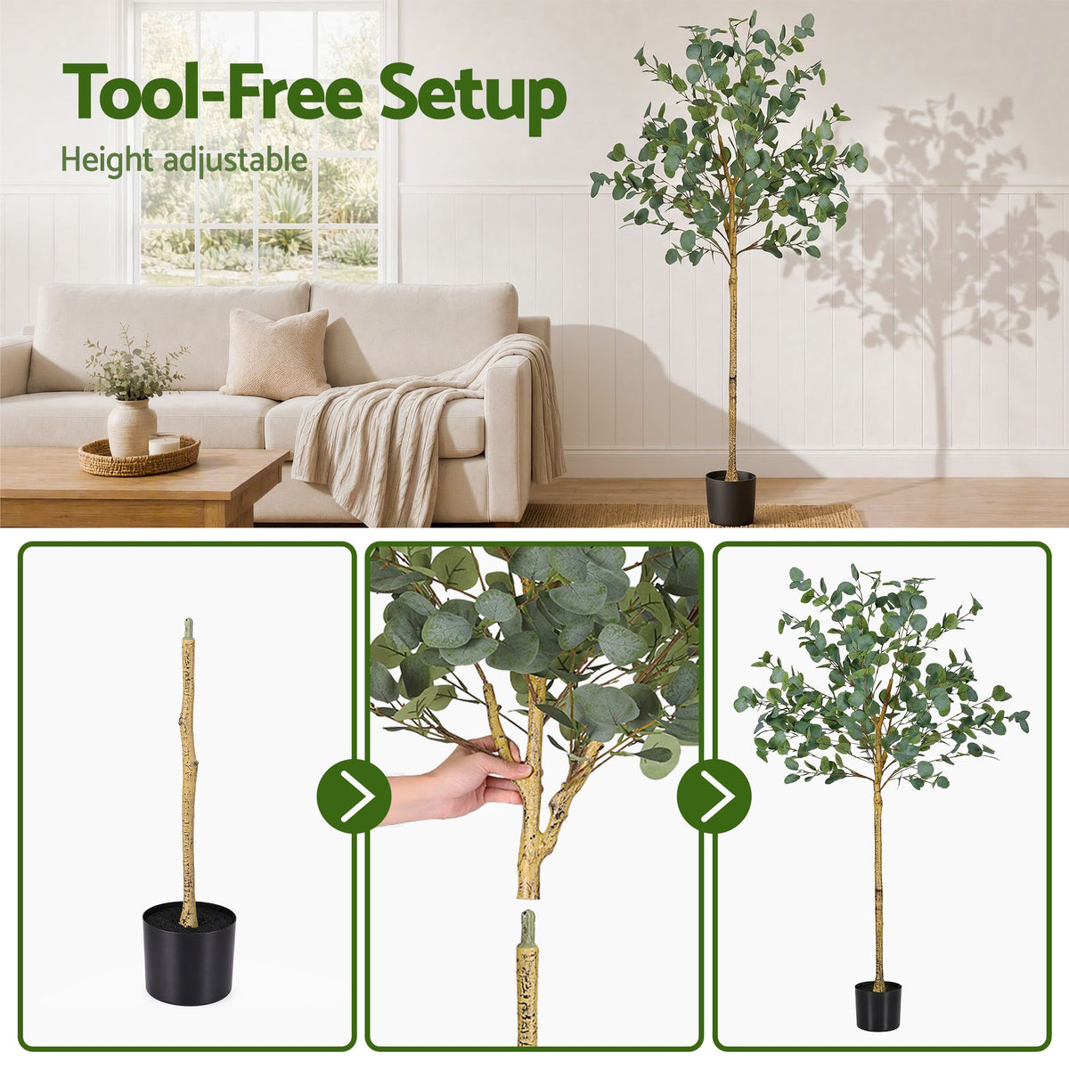 Artiss 150cm Artificial Eucalyptus Tree with Realistic Textured Leaves for Indoor Home Office Decor