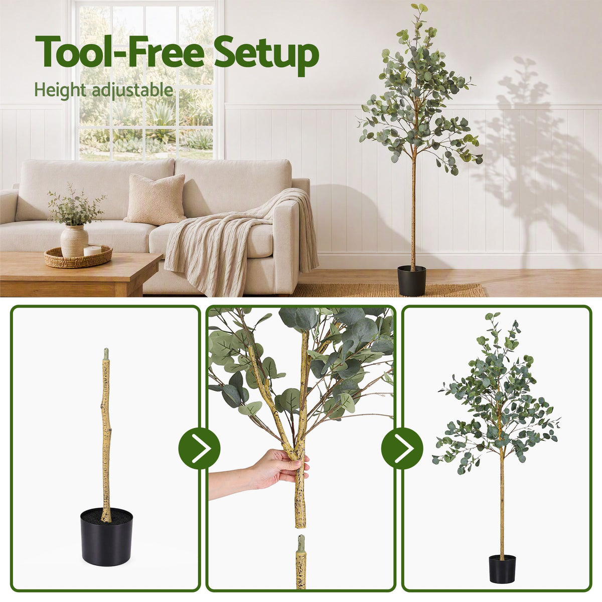 Artiss 180cm Artificial Eucalyptus Tree with Realistic Textured Leaves for Indoor Home Office Decor