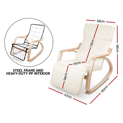 Artiss Rocking Armchair Footrest Nursing Beige Afton-Armchairs-PEROZ Accessories