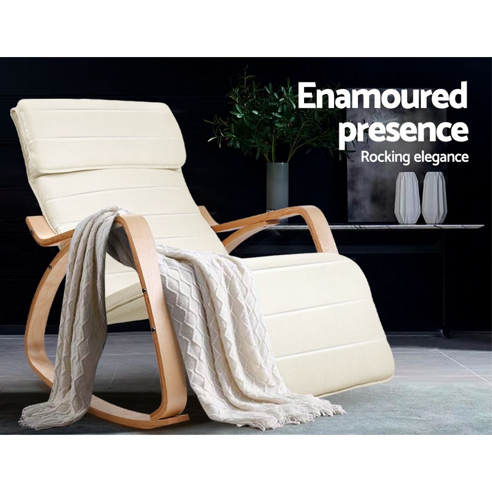 Artiss Rocking Armchair Footrest Nursing Beige Afton-Armchairs-PEROZ Accessories