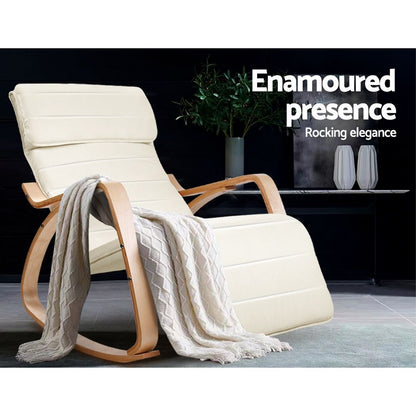 Artiss Rocking Armchair Footrest Nursing Beige Afton-Armchairs-PEROZ Accessories