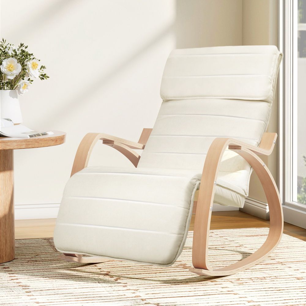 Artiss Rocking Armchair Footrest Nursing Beige Afton-Armchairs-PEROZ Accessories