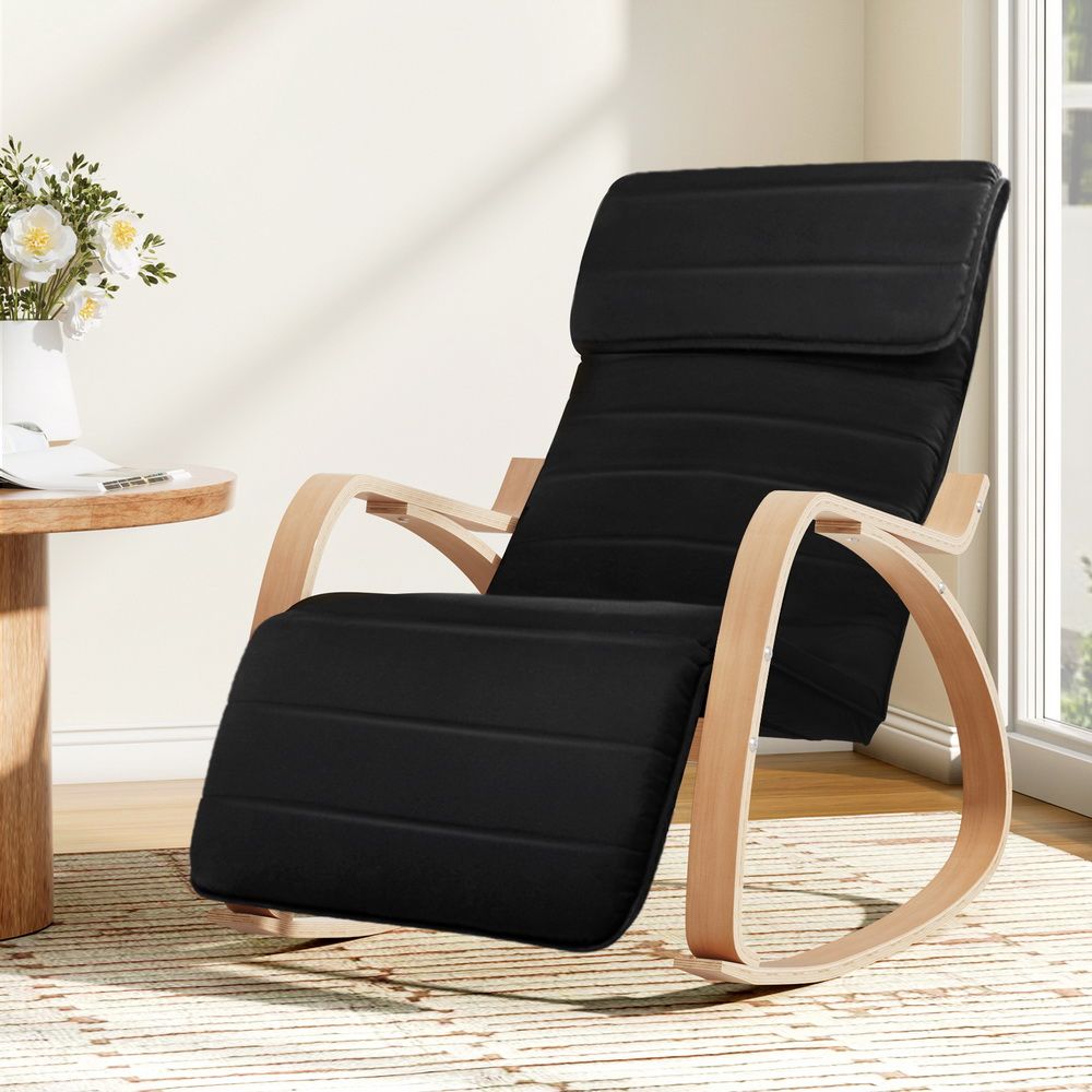 Artiss Rocking Armchair Footrest Nursing Black Afton-Armchairs-PEROZ Accessories