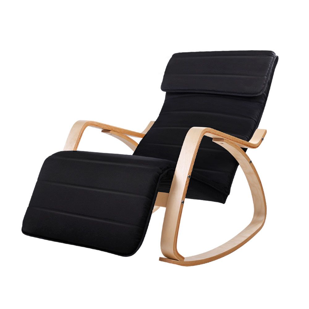 Artiss Rocking Armchair Footrest Nursing Black Afton-Armchairs-PEROZ Accessories