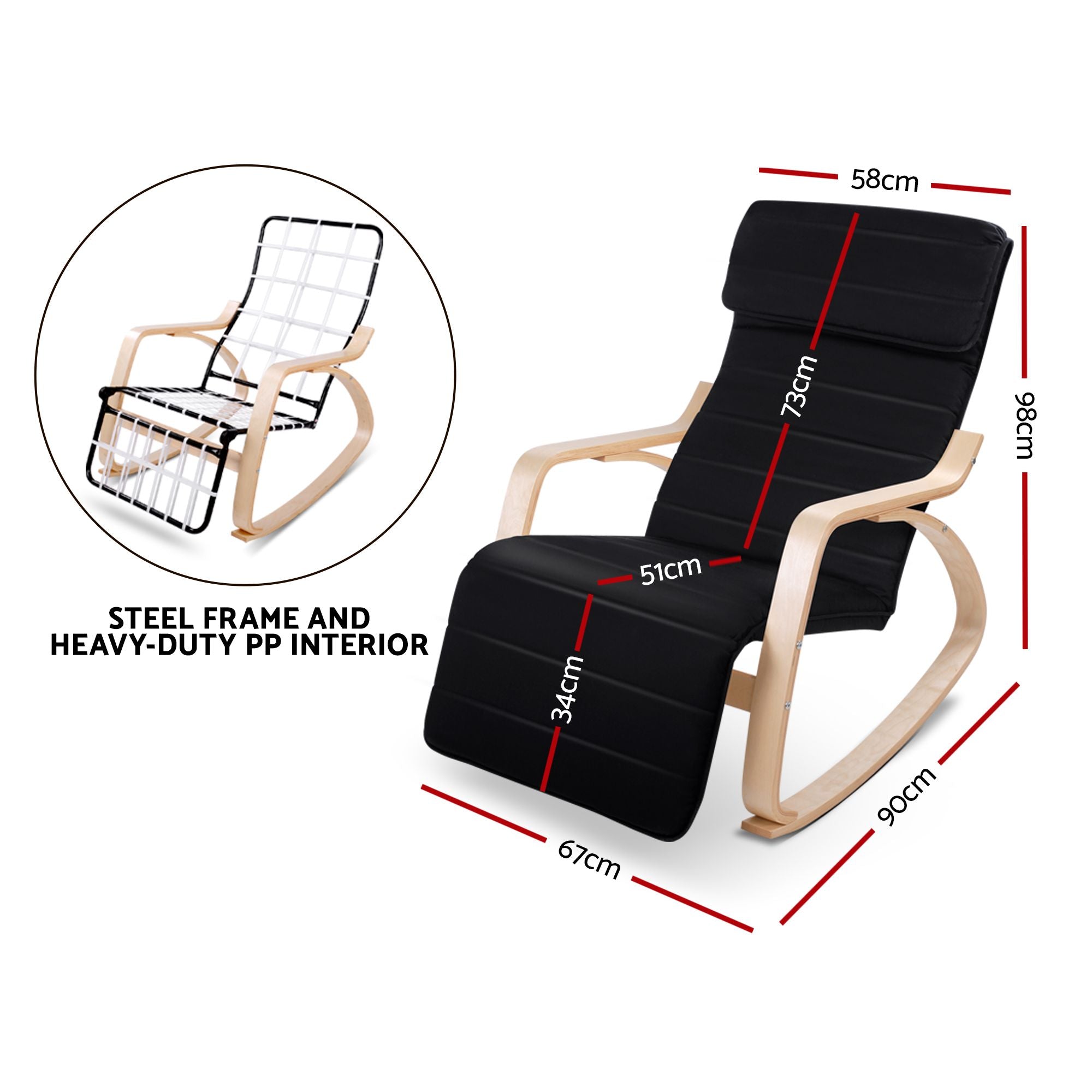 Artiss Rocking Armchair Footrest Nursing Black Afton-Armchairs-PEROZ Accessories