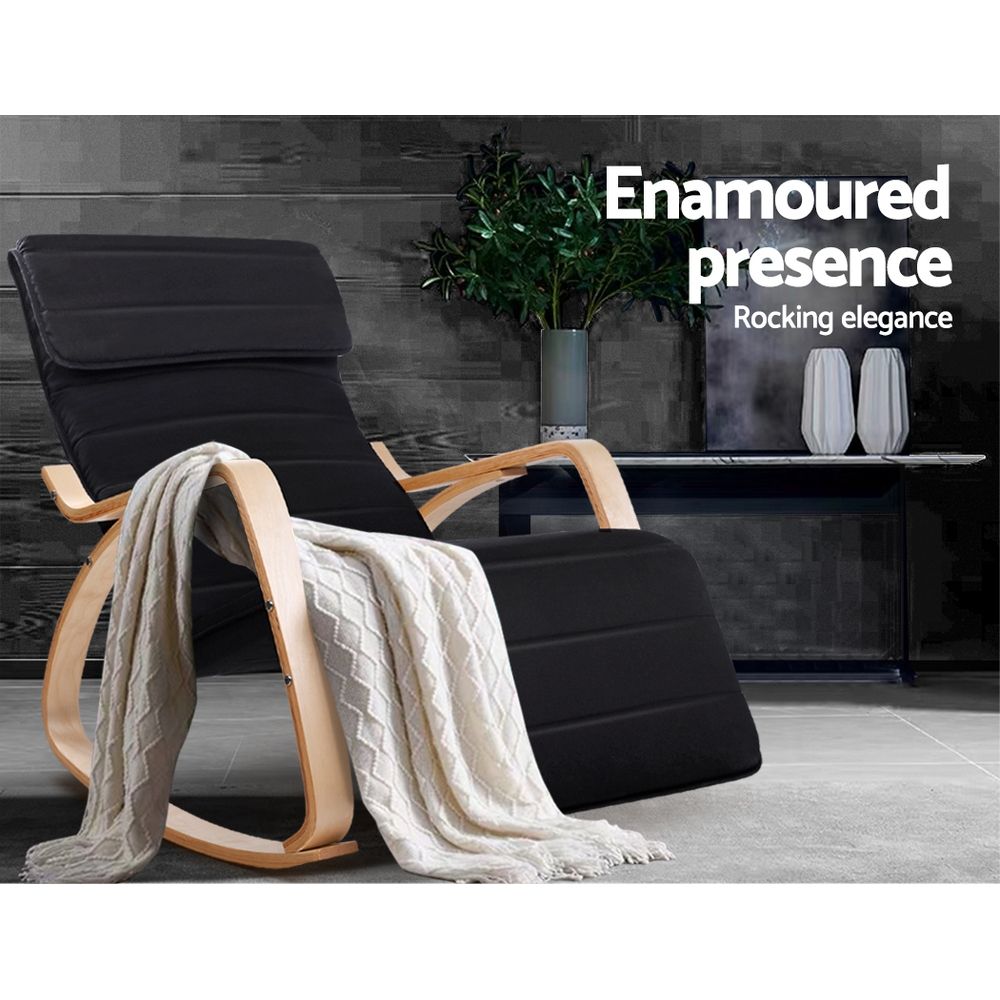 Artiss Rocking Armchair Footrest Nursing Black Afton-Armchairs-PEROZ Accessories