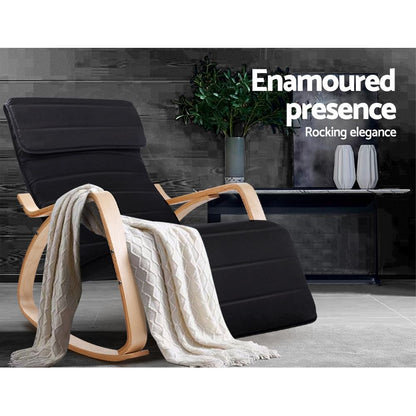 Artiss Rocking Armchair Footrest Nursing Black Afton-Armchairs-PEROZ Accessories