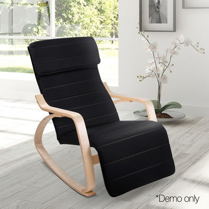 Artiss Rocking Armchair Footrest Nursing Black Afton-Armchairs-PEROZ Accessories