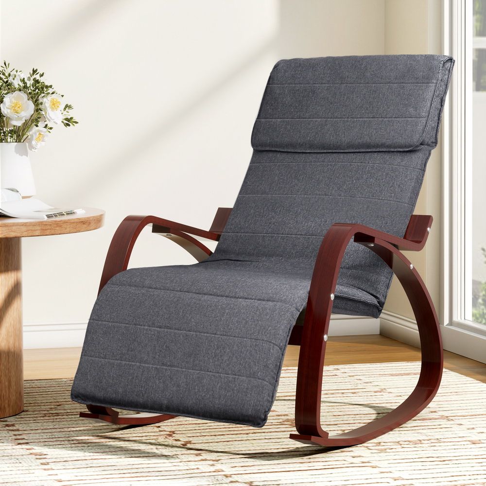 Artiss Rocking Armchair Footrest Nursing Charcoal Afton-Armchairs-PEROZ Accessories