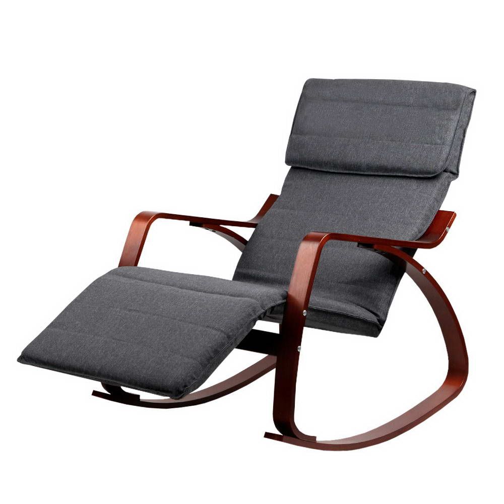 Artiss Rocking Armchair Footrest Nursing Charcoal Afton-Armchairs-PEROZ Accessories