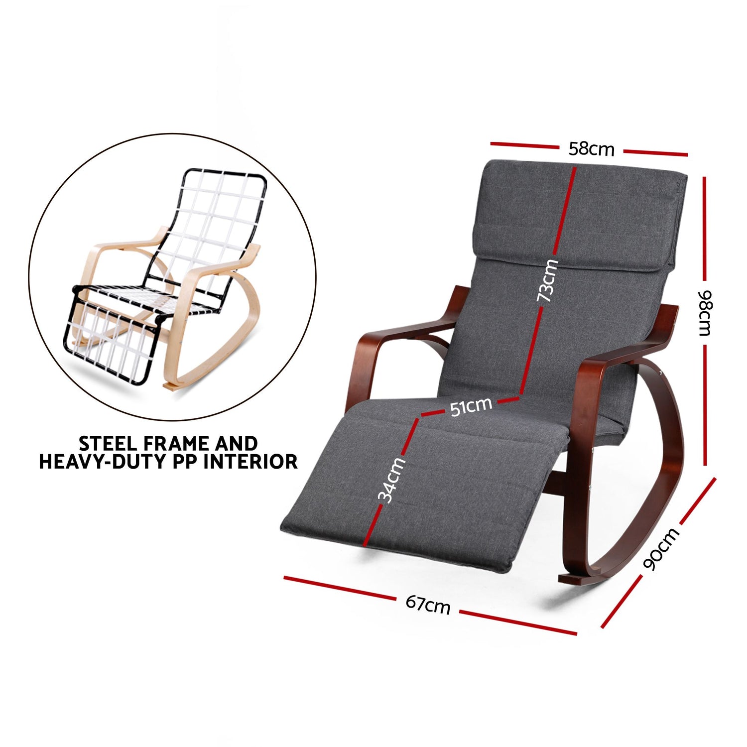 Artiss Rocking Armchair Footrest Nursing Charcoal Afton-Armchairs-PEROZ Accessories