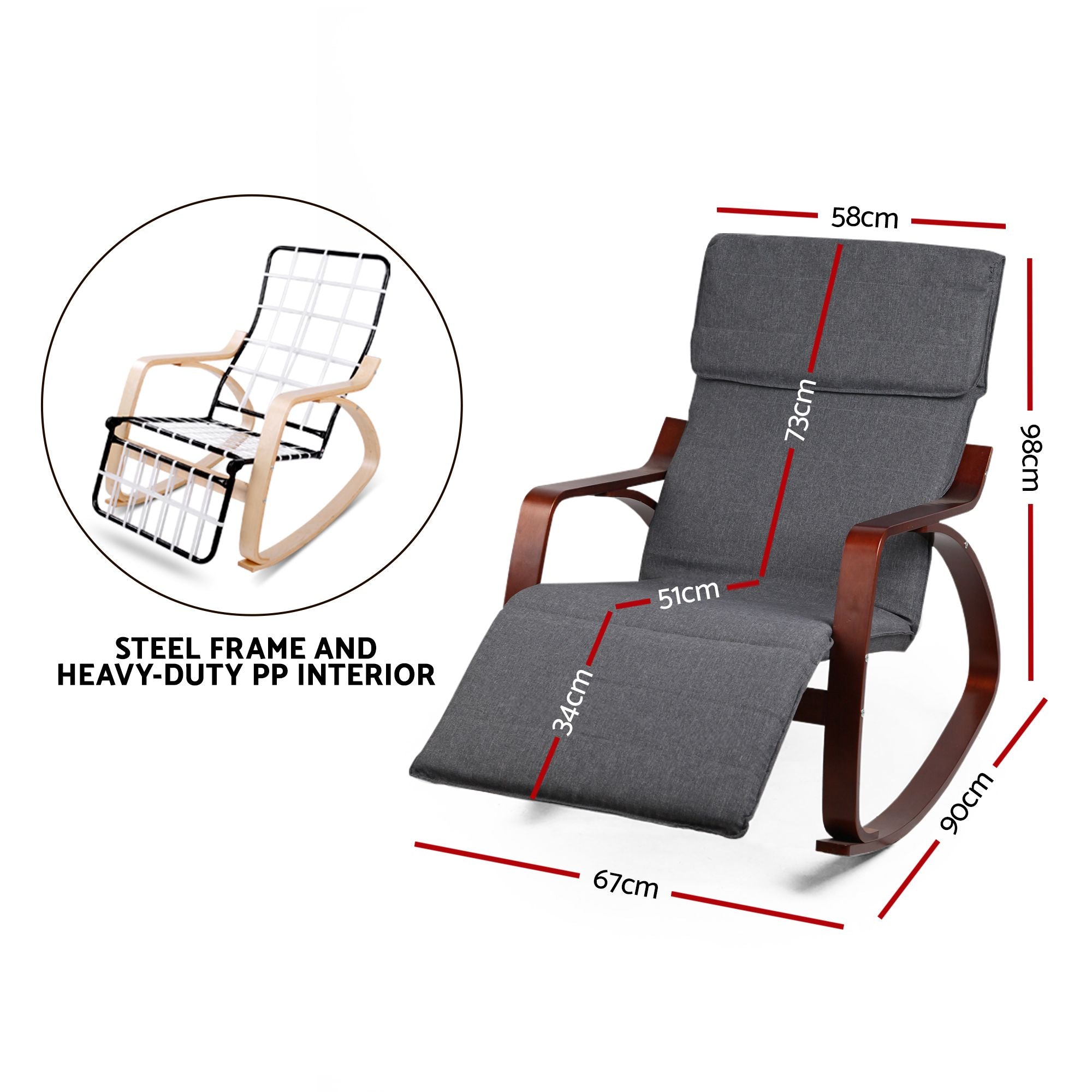 Artiss Rocking Armchair Footrest Nursing Charcoal Afton-Armchairs-PEROZ Accessories
