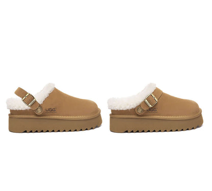 AUSTRALIAN SHEPHERD® UGG Slippers Sheepskin Wool Adjustable Strap Platform Pulsey-PEROZ Accessories