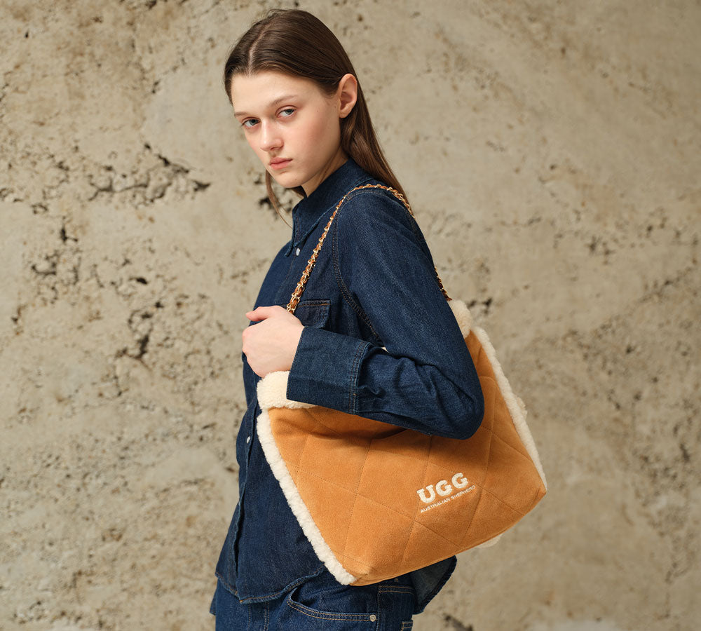 AUSTRALIAN SHEPHERD  Women Suede Shearling Over Shoulder Tote Bag Diana