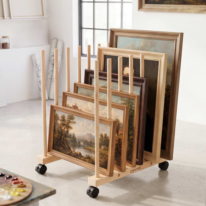 Artiss Wooden Art Drying &amp; Canvas Storage Rack with Caster Wheels for Studio,Galleries,Classroom