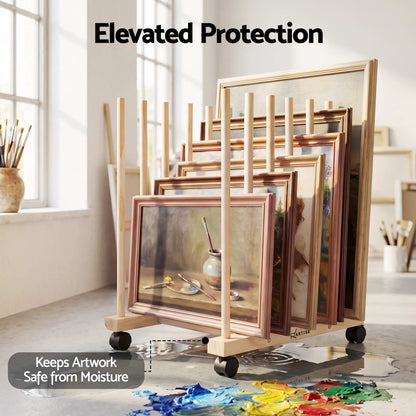 Artiss Wooden Art Drying &amp; Canvas Storage Rack with Caster Wheels for Studio,Galleries,Classroom