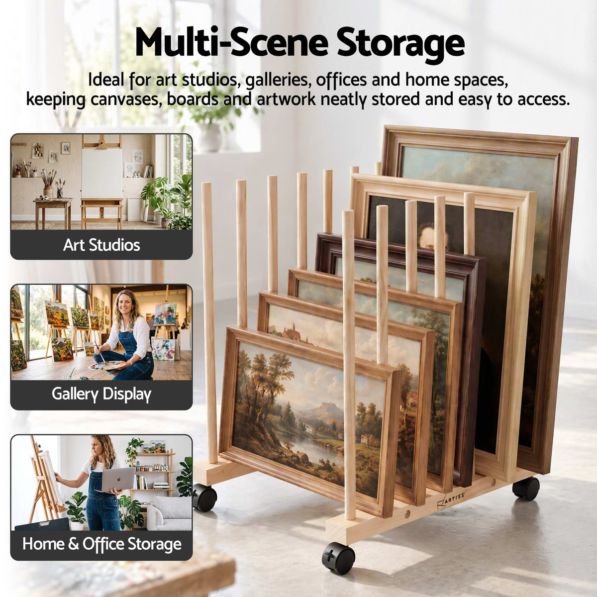 Artiss Wooden Art Drying &amp; Canvas Storage Rack with Caster Wheels for Studio,Galleries,Classroom