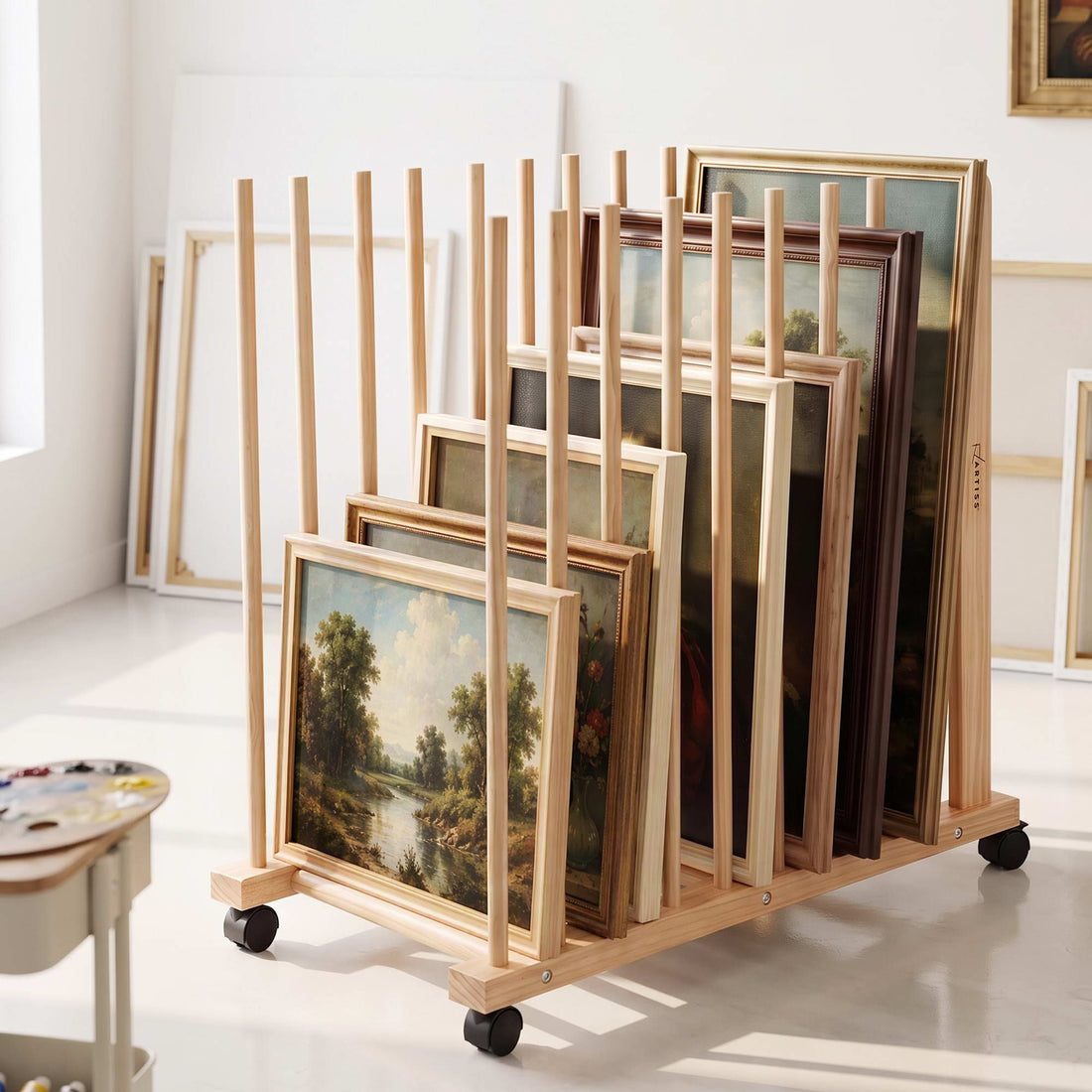 Artiss Art Drying &amp; Storage Rack with Caster Wheels, Solid Wood Adjustable Slots Rack for Drawing Boards, Panels, Paintings, Artworks Display-Home &amp; Garden > Hobbies > Arts &amp; Crafts-PEROZ Accessories