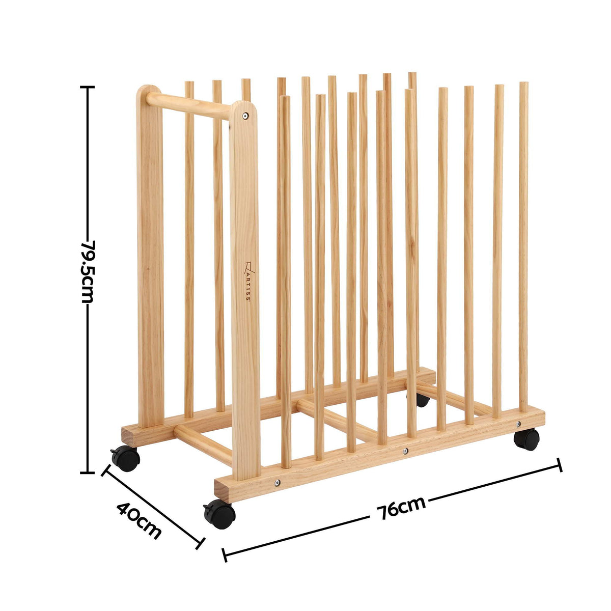 Artiss Art Drying &amp; Storage Rack with Caster Wheels, Solid Wood Adjustable Slots Rack for Drawing Boards, Panels, Paintings, Artworks Display