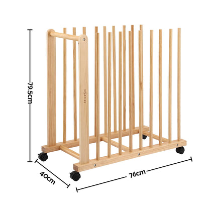 Artiss Art Drying &amp; Storage Rack with Caster Wheels, Solid Wood Adjustable Slots Rack for Drawing Boards, Panels, Paintings, Artworks Display
