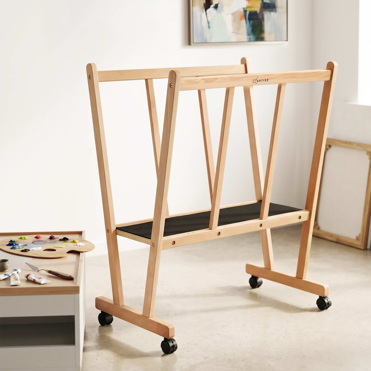 Artiss Art Display Wooden Print Rack with Castors-Canvas Drying &amp; Storage Rack for Panels, Posters, Art Shows &amp; Galleries