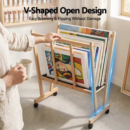 Artiss Art Display Wooden Print Rack with Castors-Canvas Drying &amp; Storage Rack for Panels, Posters, Art Shows &amp; Galleries