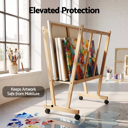 Artiss Art Display Wooden Print Rack with Castors-Canvas Drying &amp; Storage Rack for Panels, Posters, Art Shows &amp; Galleries