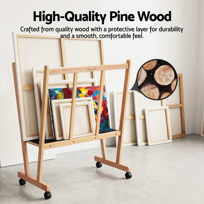 Artiss Art Display Wooden Print Rack with Castors-Canvas Drying &amp; Storage Rack for Panels, Posters, Art Shows &amp; Galleries