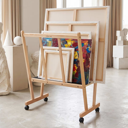 Artiss Art Display Wooden Print Rack with Castors-Canvas Drying &amp; Storage Rack for Panels, Posters, Art Shows &amp; Galleries