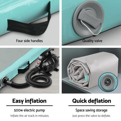 Everfit GoFun 5X1M Inflatable Air Track Mat with Pump Tumbling Gymnastics Green-Sports &amp; Fitness > Exercise, Gym &amp; Fitness > Gymnastics-PEROZ Accessories