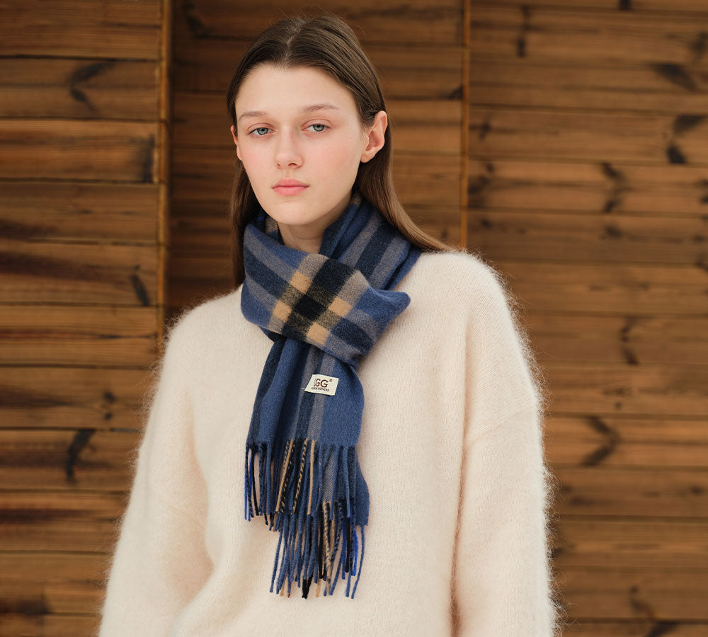 AUSTRALIAN SHEPHERD 100% Wool Check Scarf Solara-Scarf-PEROZ Accessories