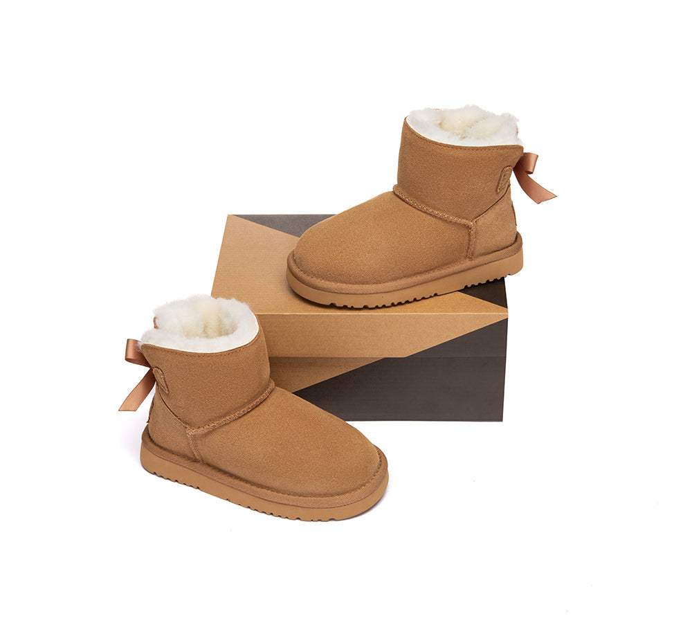 AUSTRALIAN SHEPHERD UGG Boots Kids Sheepskin Wool Back Bow Ankle Melub-UGG Boots-PEROZ Accessories