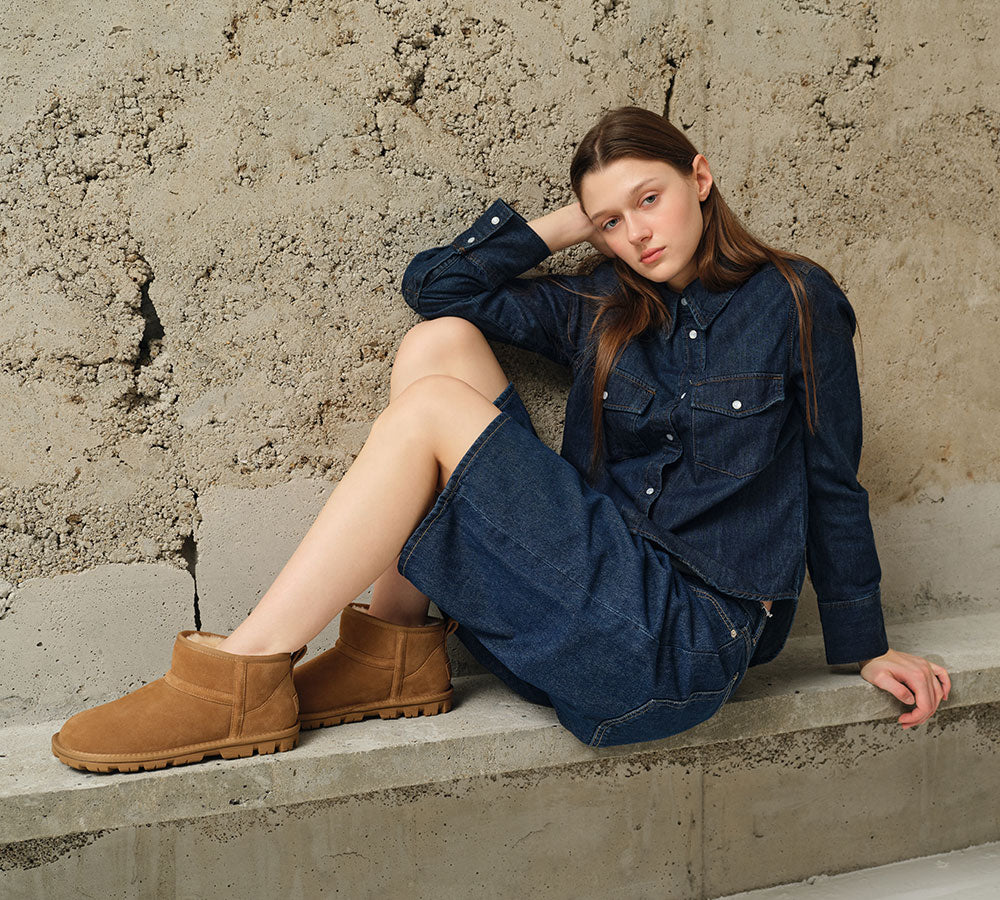 AUSTRALIAN SHEPHERD UGG Boots Sheepskin Wool Ankle Chorin-UGG Boots-PEROZ Accessories