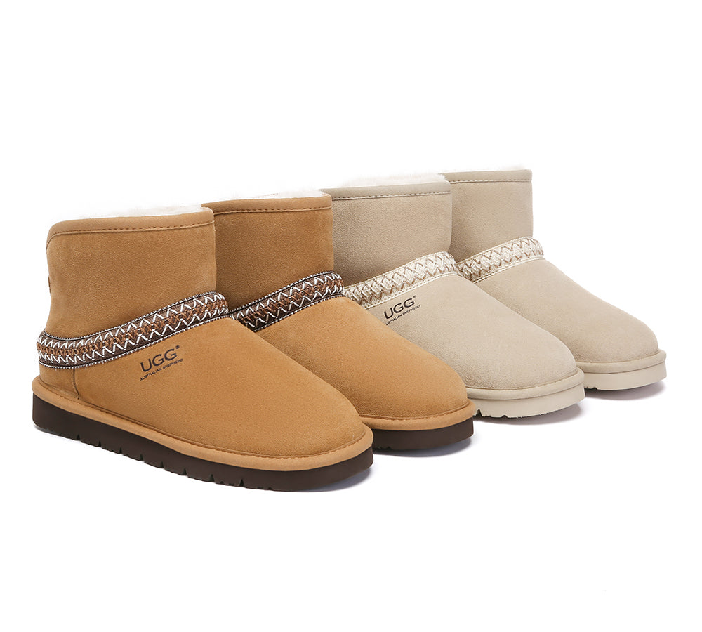 AUSTRALIAN SHEPHERD UGG Boots Sheepskin Wool Ankle Knitted Fayle-UGG Boots-PEROZ Accessories