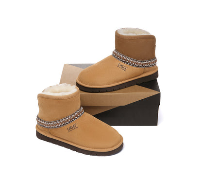 AUSTRALIAN SHEPHERD UGG Boots Sheepskin Wool Ankle Knitted Fayle-UGG Boots-PEROZ Accessories