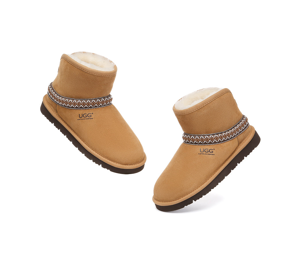 AUSTRALIAN SHEPHERD UGG Boots Sheepskin Wool Ankle Knitted Fayle-UGG Boots-PEROZ Accessories