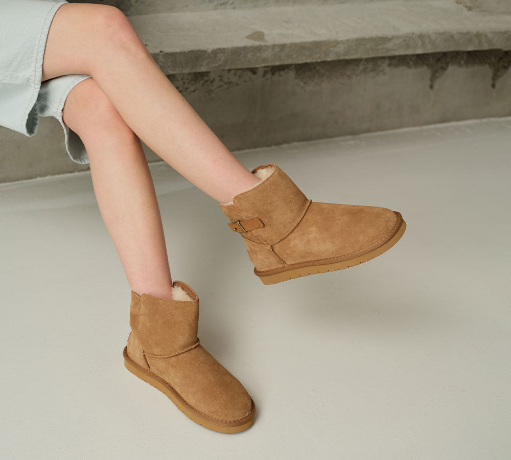 AUSTRALIAN SHEPHERD UGG Boots Sheepskin Wool Buckle Ankle Mini Winza-UGG Boots-PEROZ Accessories