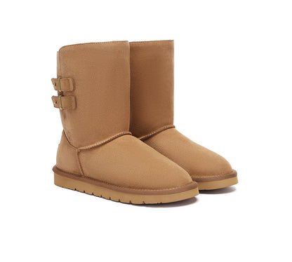 AUSTRALIAN SHEPHERD UGG Boots Sheepskin Wool Buckle Mid Calf Winza-UGG Boots-PEROZ Accessories