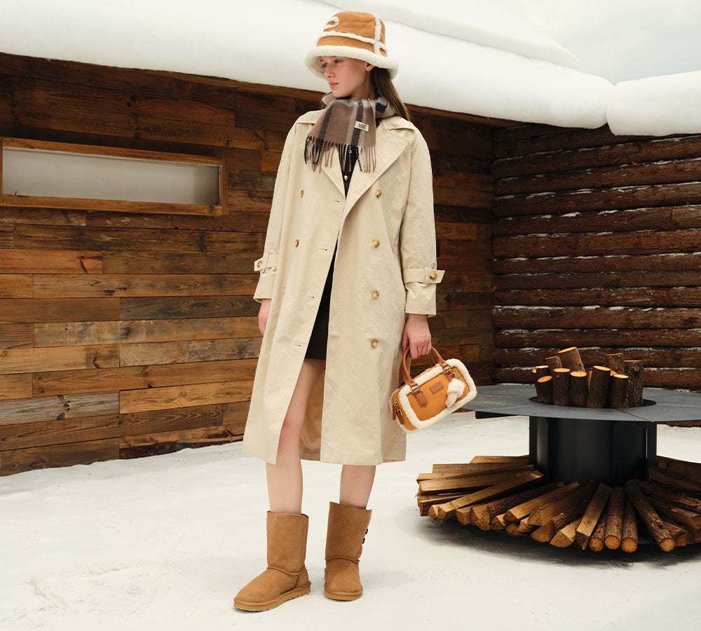 AUSTRALIAN SHEPHERD UGG Boots Sheepskin Wool Buckle Mid Calf Winza-UGG Boots-PEROZ Accessories