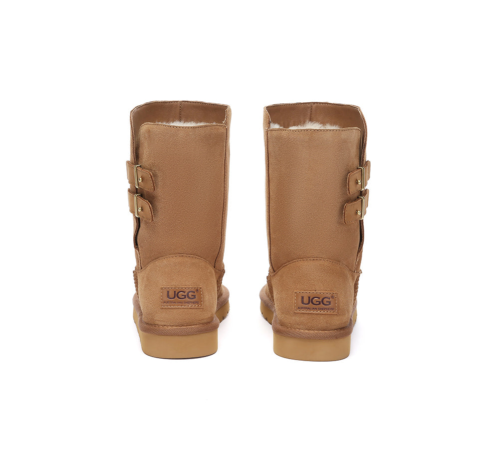 AUSTRALIAN SHEPHERD UGG Boots Sheepskin Wool Buckle Mid Calf Winza-UGG Boots-PEROZ Accessories
