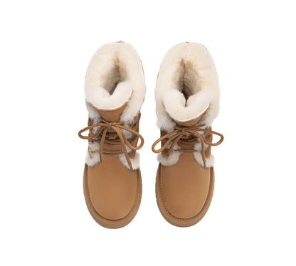 AUSTRALIAN SHEPHERD UGG Boots Sheepskin Wool Lace Up Platform Short Brunor-UGG Boots-PEROZ Accessories