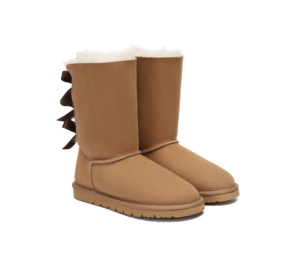 AUSTRALIAN SHEPHERD® UGG Boots Women Double faced Sheepskin Wool Tall Back Bow-PEROZ Accessories